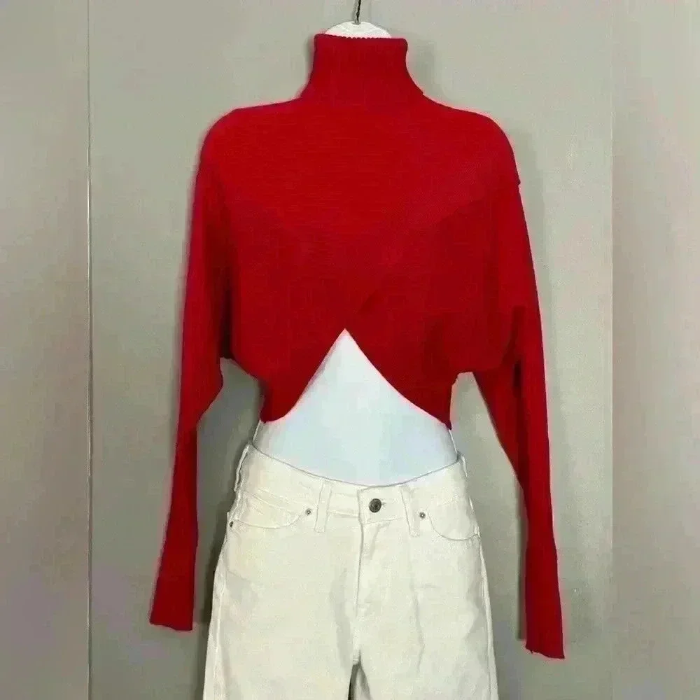 Thinkable Red Criss Cross Women's Sweater (483)